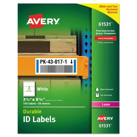 AVERY Label, Id, W/Trueblk, 3Up, Wh, PK150 61531